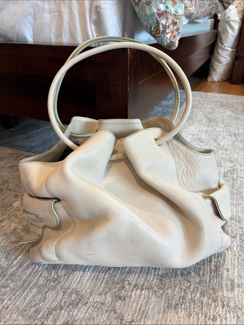 Cole Haan Cream Pebbled Leather Shoulder Bag with Round Handles